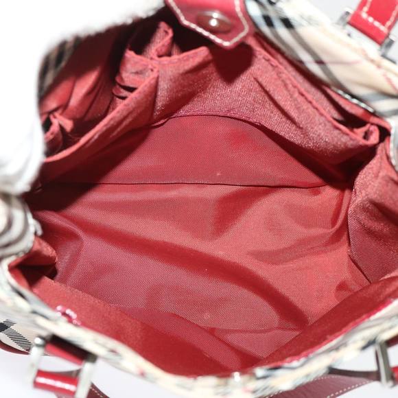 BURBERRY Nova Check Blue Label Hand Bag Canvas Beige Red Auth 46683 - Picture 10 of 16